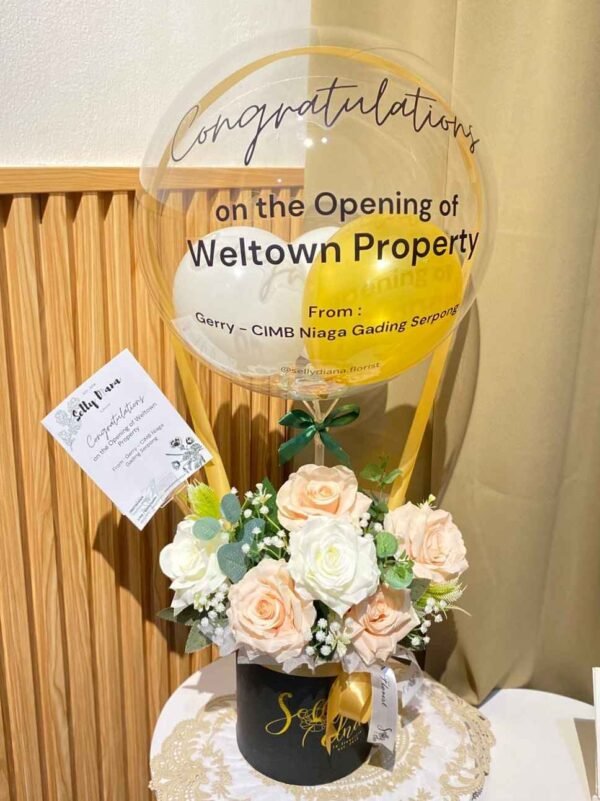 5 Rose With Baby Breath Ballon Bloombox (D15) - Image 2